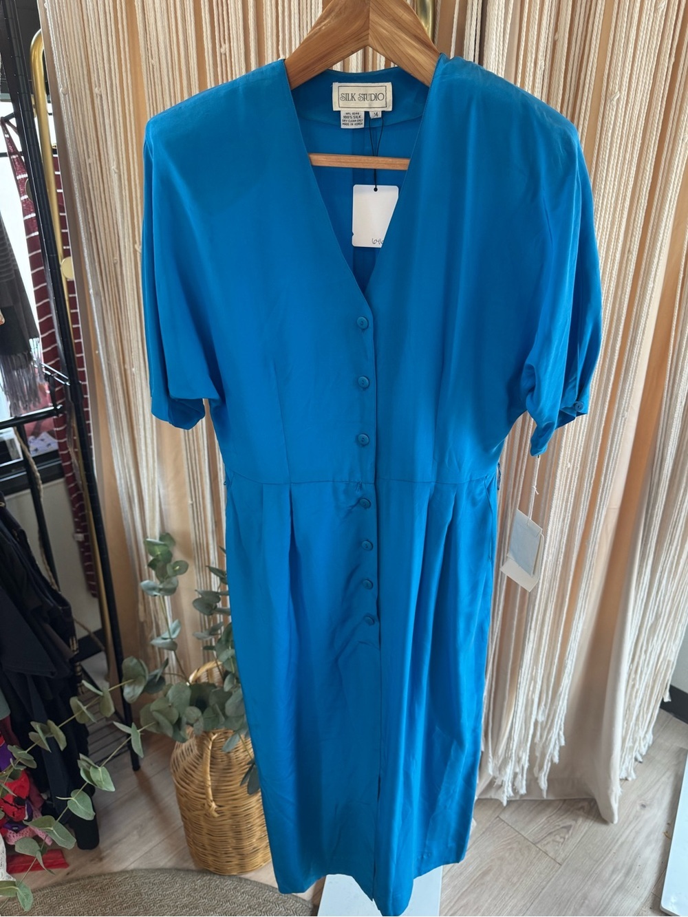 NWT deadstock 80s Vintage Silk Studio Silk Midi Dress Blue 10